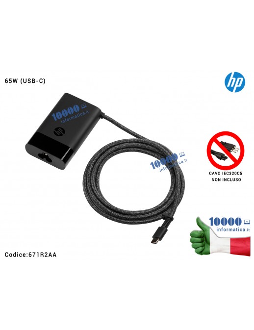 671R2AA Alimentatore HP 65W (USB-C) HP 671R2AA Caricabatterie HP USB-C 65W Laptop Charger 671R2AA-ABB 671R2AA-ABZ