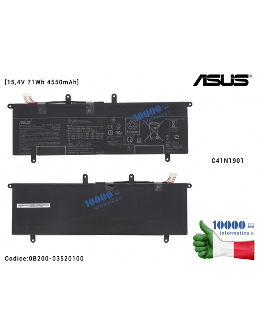 Batteria Originale ASUS UX481 UX481FL UX481FA C41N1901 0B200-03520100 15.4V 71W Batteria C41N1901 ASUS ZenBook Duo UX481 UX481FL