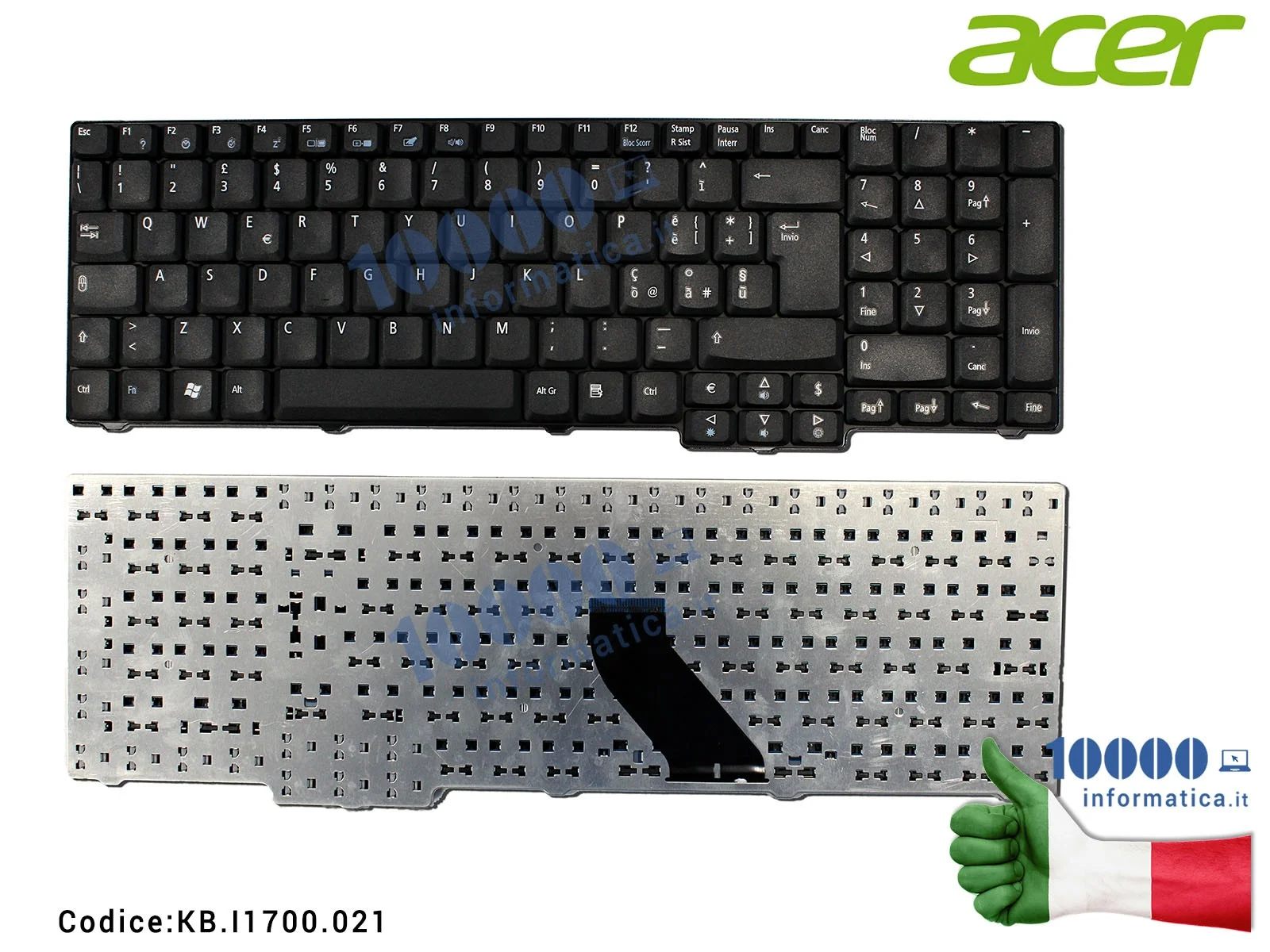 KB.I1700.021 Tastiera Italiana ACER Aspire 5235 5735 6530 6930 9420 7720 7220 7000 9300 9400 (NERO OPACO) KB.I1700.021 KBI170...