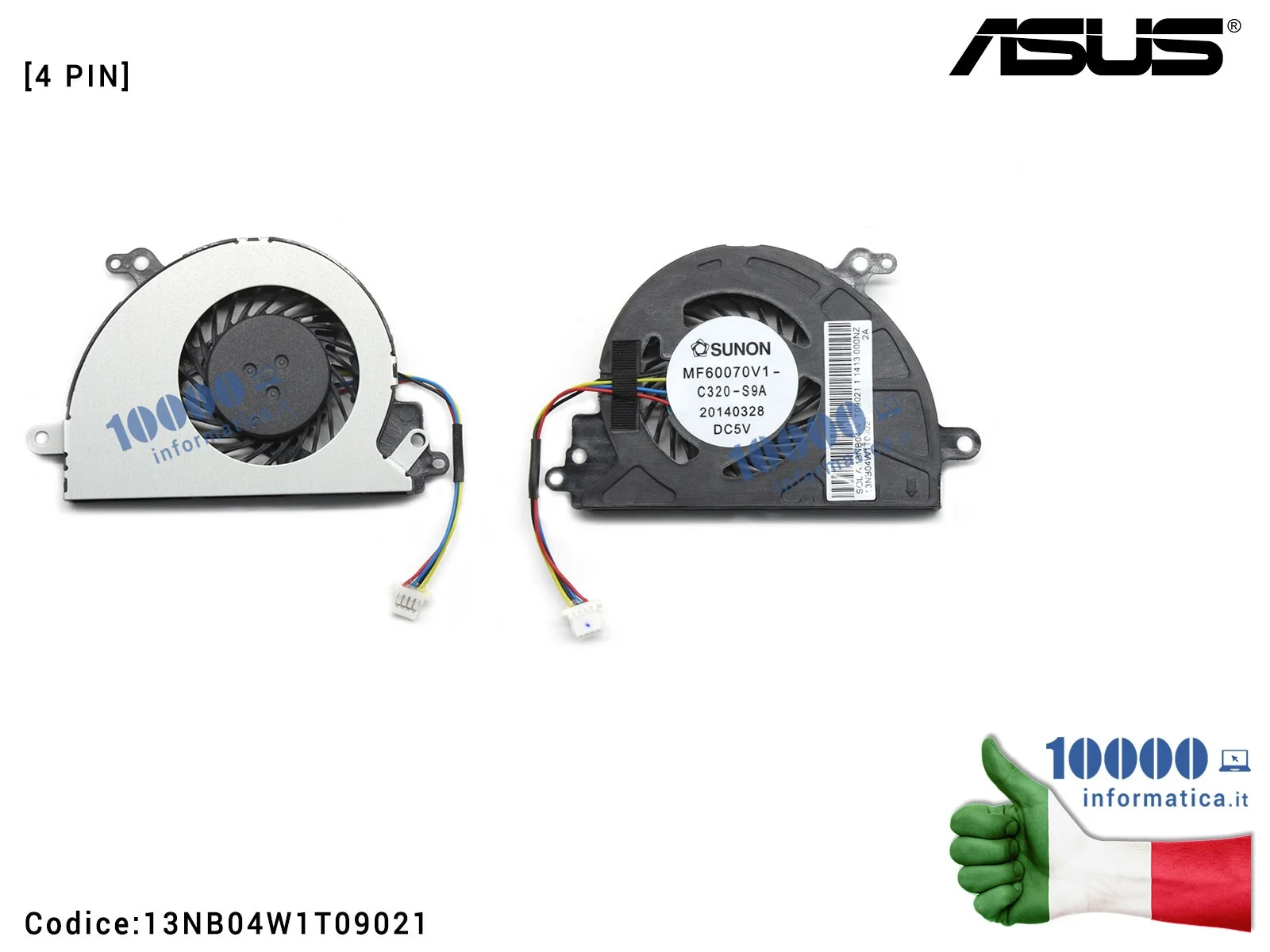 13NB04W1T09021 Ventola di Raffreddamento Fan CPU ASUS P553M P553MA X553MA D553MA K553MA R515MA F553MA X453MA R413M (4 PIN) MF...