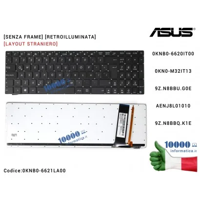 Tastiera Straniera ASUS N56 N56V U500VZ N76 R500V R505 N76 N56DP N56DY N56JK N56JN N56JR N56VB N56VJ [SENZA FRAME] [RETROILLUMIN