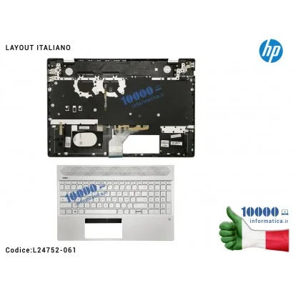 L24752-061 Tastiera Retroilluminata Italiana Completa di Top Case Superiore Palmrest HP Pavilion 15-CS 15-CW (Natural Silver)...