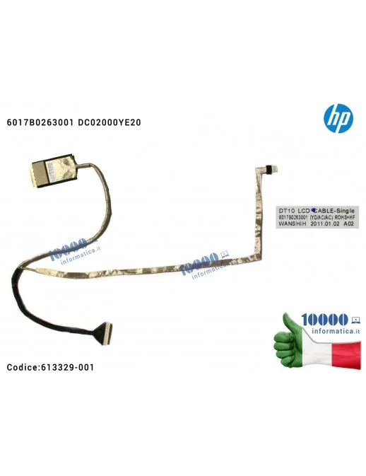613329-001 Cavo Flat LCD HP Probook 6445B 6450B 6455B 6460B 6540B 6550B 6555B 6017B0263001 DC02000YE20 613329-001