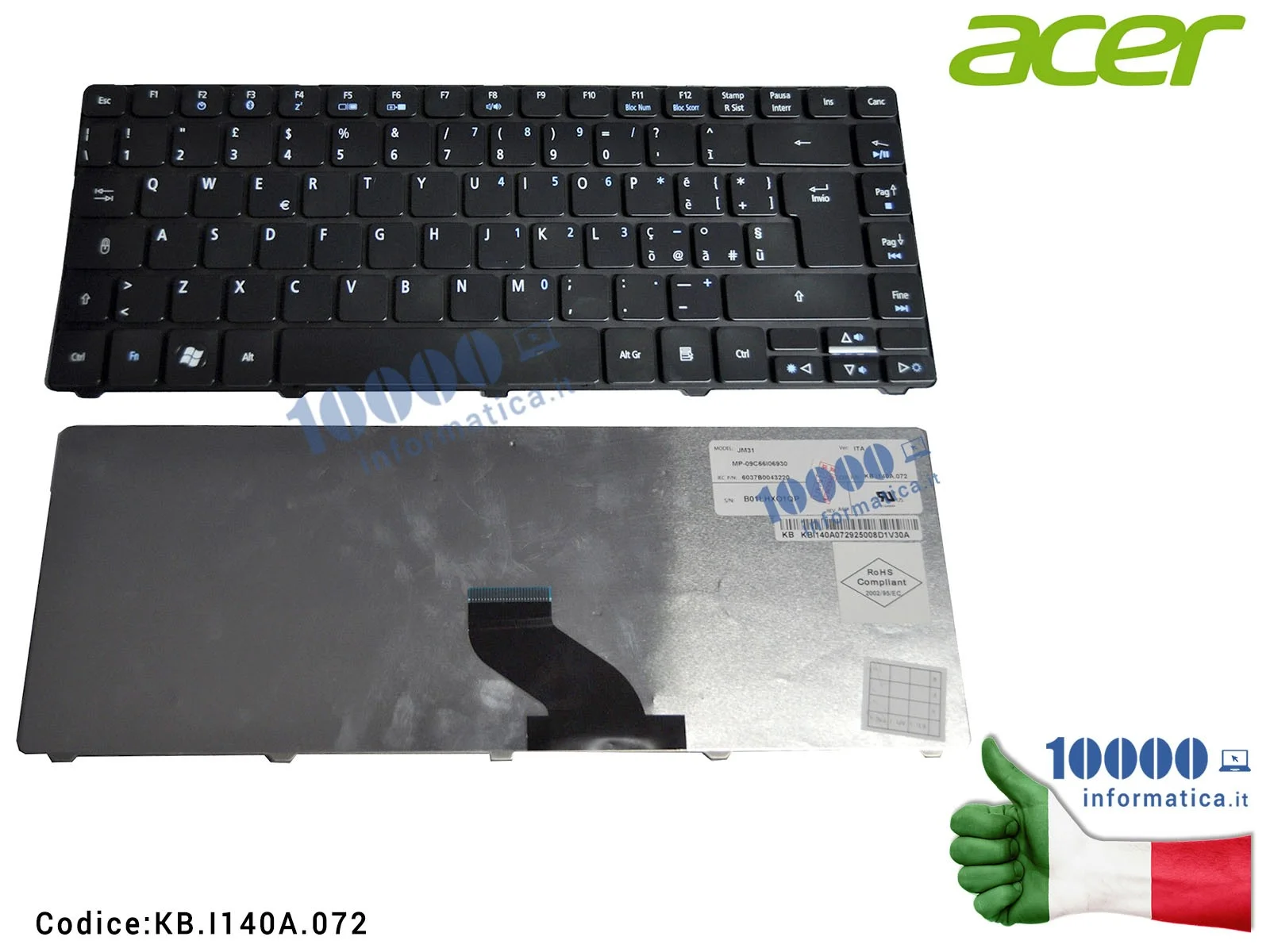 KB.I140A.072 Tastiera Italiana ACER Aspire 4810T 3810T 3410 3810 3811 4741 4741G 4745 NSK-AM20E 9Z.N1P82.20E