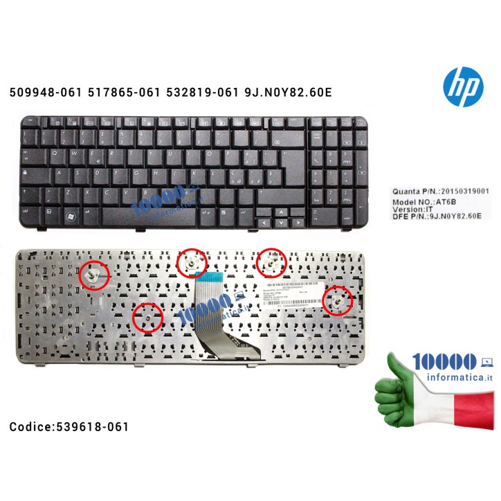 Tastiera Italiana HP CQ61 G61 Series 509948-061 517865-061 532819-061 539618-061 9J.N0Y82.60E 9J.N6P82.I6J85 AE0P6I00010