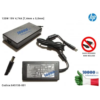 645156-001 Alimentatore HP 120W 18,5V 6,15A [7,4 x 5,0 mm] 6510B 6730B 8510B EliteBook 8530W 8540W 8730W 645156-001