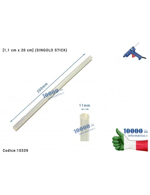 10339 Kit 2 pezzi Colla per Pistola a Caldo [11 mm x 200 mm] (SINGOLO STICK) per Riparazioni Fai Da Te Smartphone Notebook Ta...