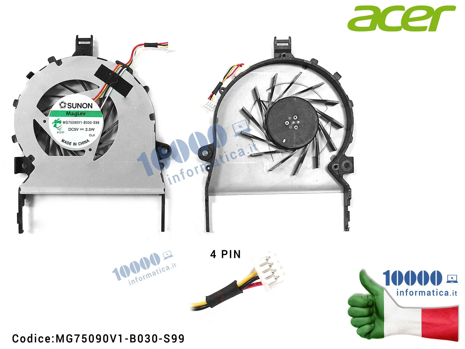 60.PU407.003 Ventola di Raffreddamento Fan CPU ACER Aspire 5745 5745G 5745DG 5745PG MG75090V1-B030-S99 AB8305HX-TDB