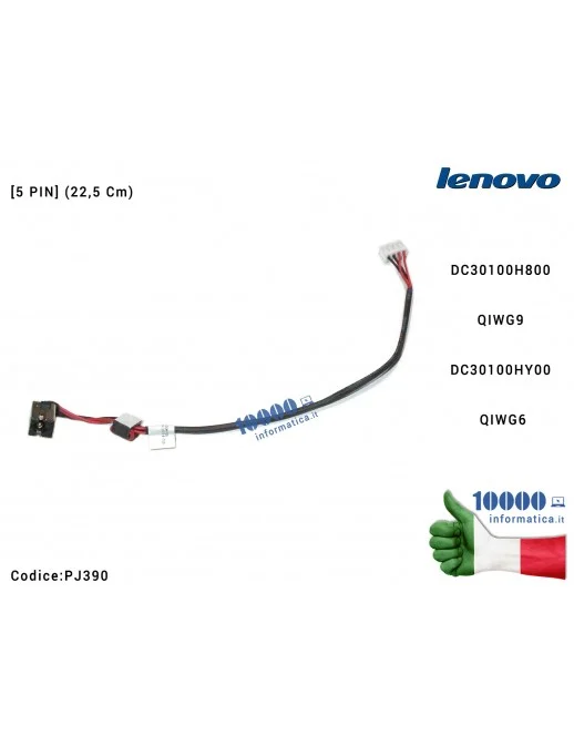 PJ390 Connettore di Alimentazione DC Power Jack PJ390 LENOVO IdeaPad G580 G585 Y470 [4 PIN] (25,5 cm) DC30100H800 QIWG9 DC301...