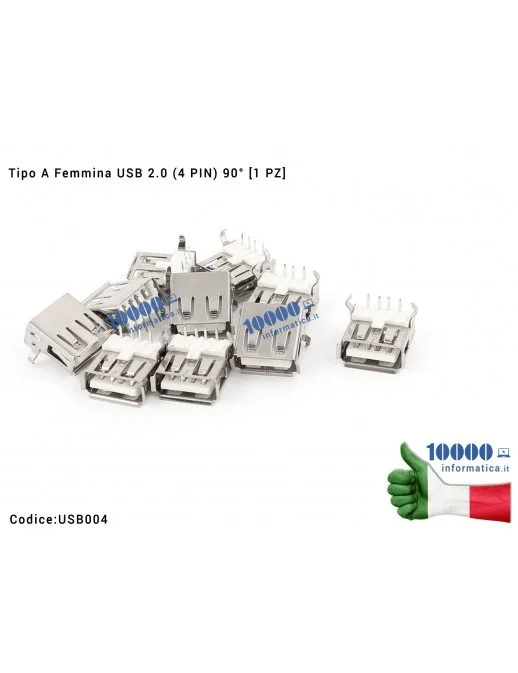 USB004 Connettore Porta USB 2.0 Tipo A Femmina (4 PIN) 90 gradi [1 PZ] (Versione 2)