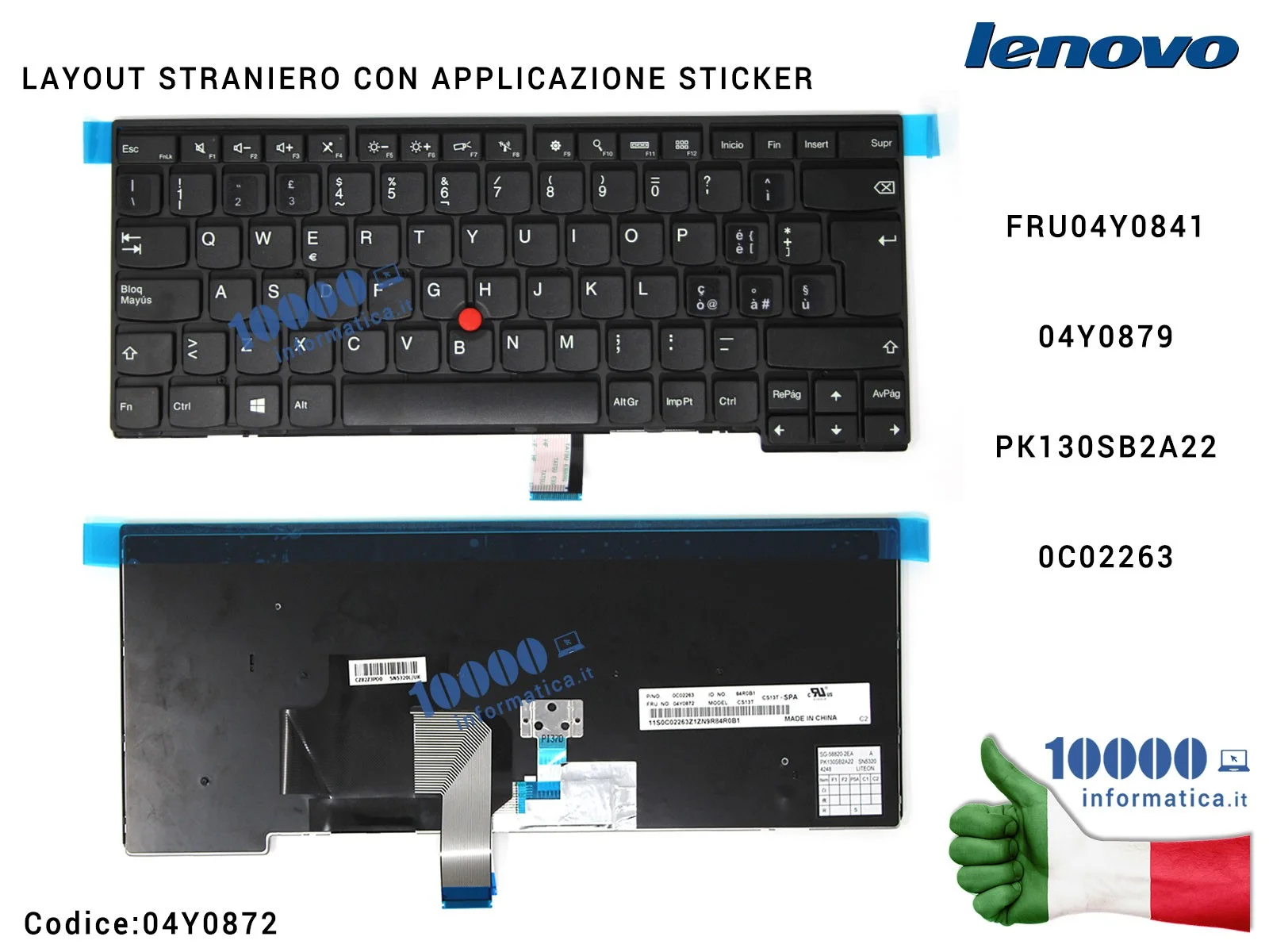 04Y0872 Tastiera Straniera LENOVO ThinkPad T431S T440S T440 T440P T450 T450S T460 L440 L450 L460 04Y0879 [LAYOUT TRASF. ADESI...