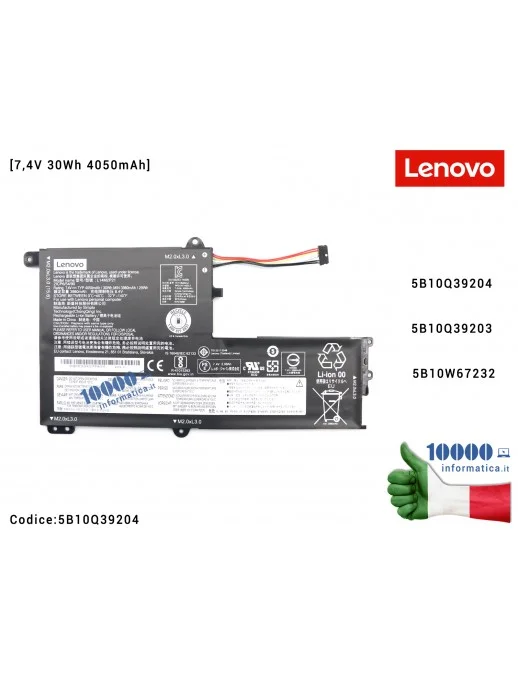 5B10Q39204 Batteria L14M2P21 LENOVO IdeaPad 330S-15IKB (81F5) (81JN) (81GC) (81JT) (81JV) [7,4V 30Wh 4050mAh] 5B10Q39204 FRU5...