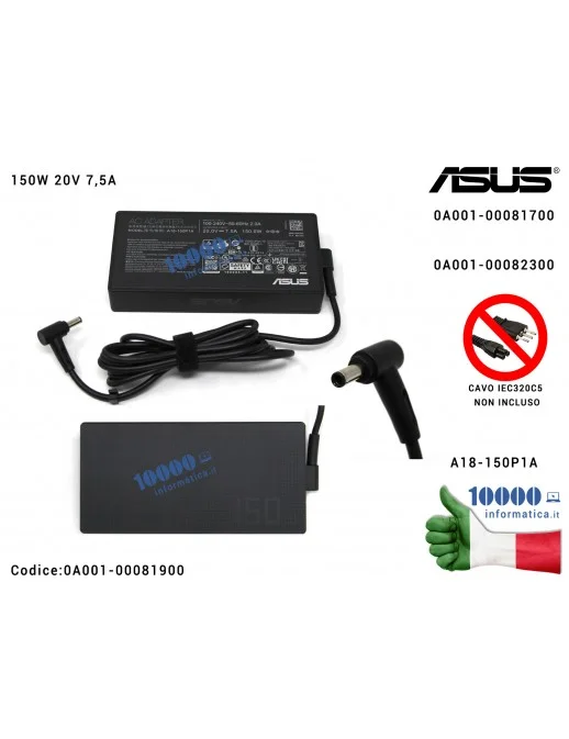 Alimentatore ASUS 150W 20V 7,5A [4,5 x 3,0 mm] VivoBook 15 X571GT X571GD F571GT F571GD ASUSTEK RX571GT (NERO) A18-150P1A ADP-150