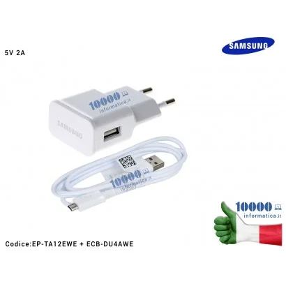 Alimentatore Carica Batteria USB + Cavo Dati microUSB SAMSUNG [10W 5V 2A / 15W 9V 1,67A] [BIANCO] EP-TA12EWE ECB-DU4AWE EP-TA20E