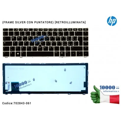 702843-061 Tastiera Italiana Retroilluminata HP EliteBook Folio 9470M (FRAME SILVER CON PUNTATORE) 785648-001 697385-001 V135...