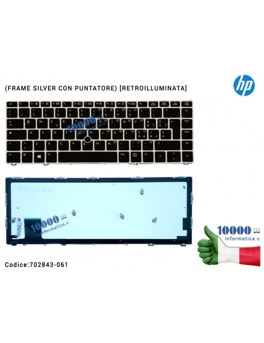 702843-061 Tastiera Italiana Retroilluminata HP EliteBook Folio 9470M (FRAME SILVER CON PUNTATORE) 785648-001 697385-001 V135...