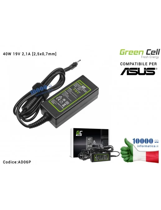 Alimentatore Green Cell PRO 40W 19V 2,1A [2,5x0,7mm] Compatibile per ASUS Eee PC 1001PX 1001PXD 1005HA 1201HA 1201N 1215B 1215N 