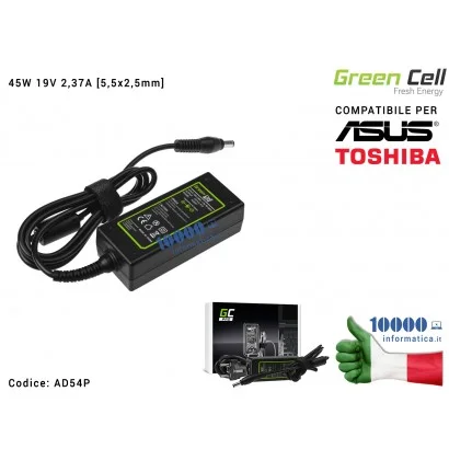 Alimentatore Green Cell PRO 45W 19V 2,37A [5,5x2,5mm] Compatibile per ASUS X450 X452 K450 X551 P450 X551C X551CA Toshiba Satelli