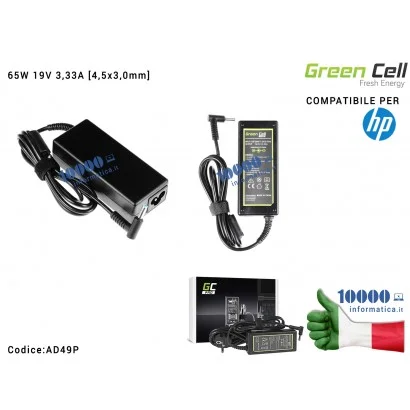 Alimentatore Green Cell PRO 65W 19V 3,33A [4,5x3,0mm] Compatibile per HP Envy Sleekbook Ultrabook Envy x360 250 G2 255 G2 Envy 1