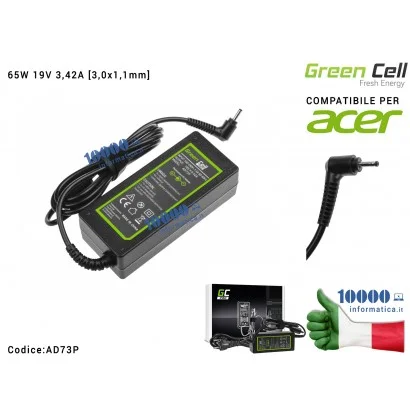 Alimentatore Green Cell PRO 65W 19V 3,42A [3,0x1,1mm] Compatibile per ACER Aspire S5-391 S3-392 S7-391 S7-191 V3-371 V3-331 E5-5