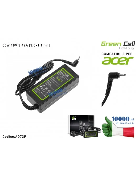 Alimentatore Green Cell PRO 65W 19V 3,42A [3,0x1,1mm] Compatibile per ACER Aspire S5-391 S3-392 S7-391 S7-191 V3-371 V3-331 E5-5