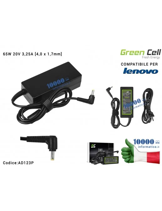Alimentatore Green Cell PRO 65W 20V 3,25A [4,0 x 1,7mm] Compatibile per LENOVO IdeaPad 320s 330 330s 520 520s 530s S530 V110 V14
