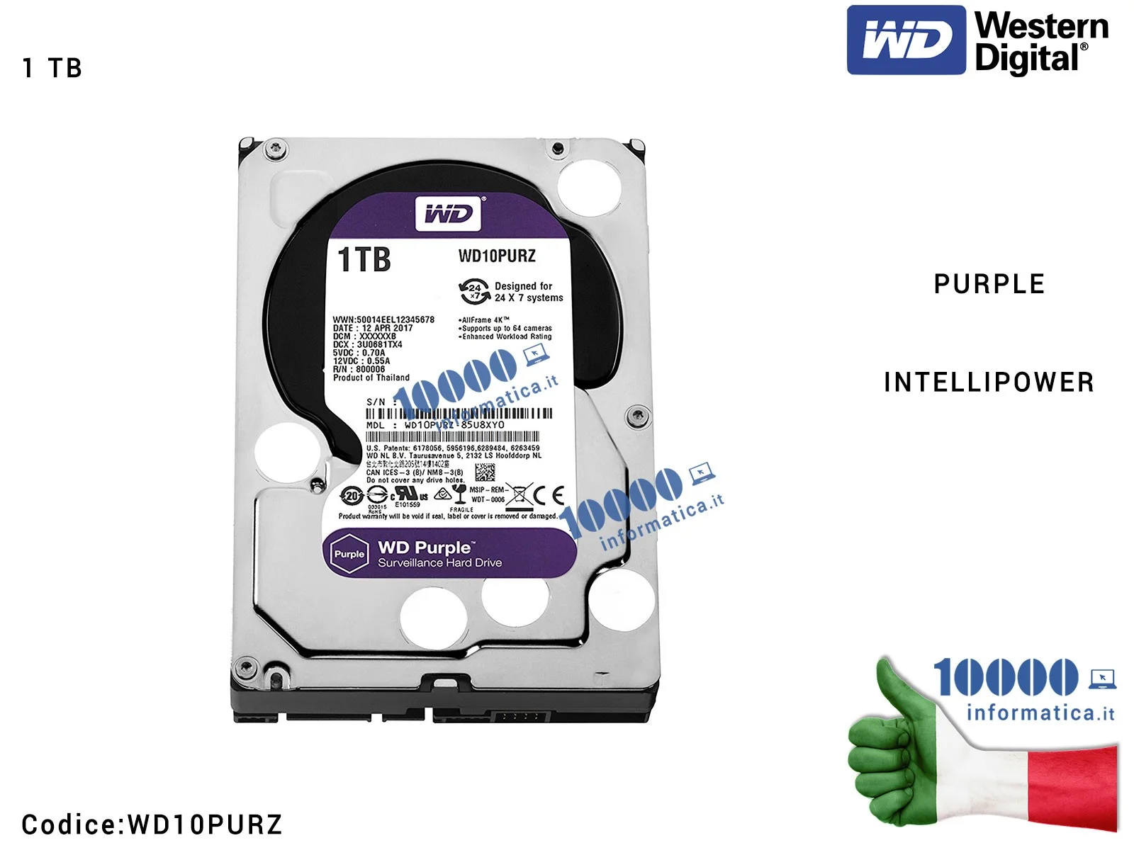 WD10PURZ WD PURPLE 1TB SATA3 3.5