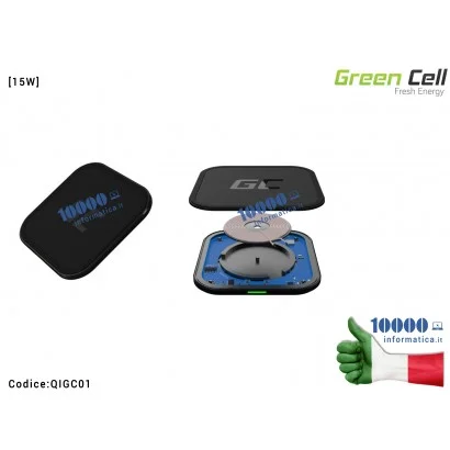 Alimentatore Green Cell QI Wireless Charger GC AirJuice 15W Ricarica Veloce e Intelligente Smart Charging