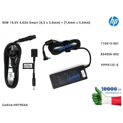 H6Y90AA Alimentatore HP 90W 19,5V 4,62A Smart [4,5 x 3,0mm] + Adattatore [7,4mm x 5,0mm] Envy 15-J 15-K 17-J 17-K Pavilion 14...