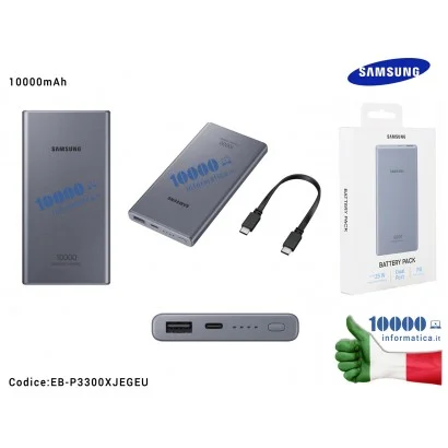 Batteria Esterna Portatile USB Power Bank SAMSUNG 10000mAh [GRAY] Super Fast Charge fino a 25W Dual Prt (USB A, connettore tipo 