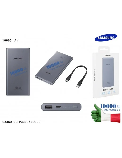 Batteria Esterna Portatile USB Power Bank SAMSUNG 10000mAh [GRAY] Super Fast Charge fino a 25W Dual Prt (USB A, connettore tipo 