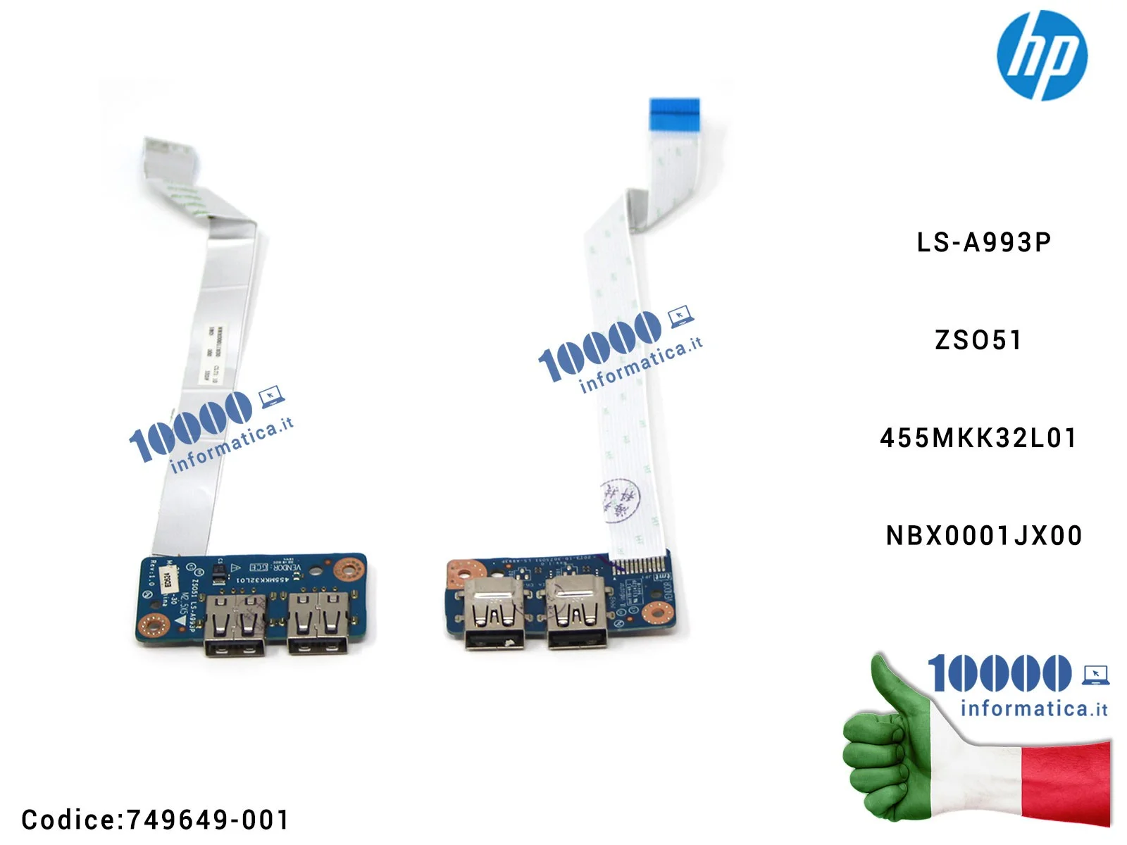 749649-001 USB Board HP 250 255 G3 15-G 15-R 15T-R LS-A993P ZSO51 455MKK32L01 NBX0001JX00