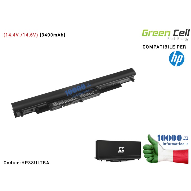 Batteria HSTNN-PB6S Green Cell Compatibile per HP 14 15 17 (14,4V /14,6V) HP 240 245 250 255 G4 G5 [3400mAh]