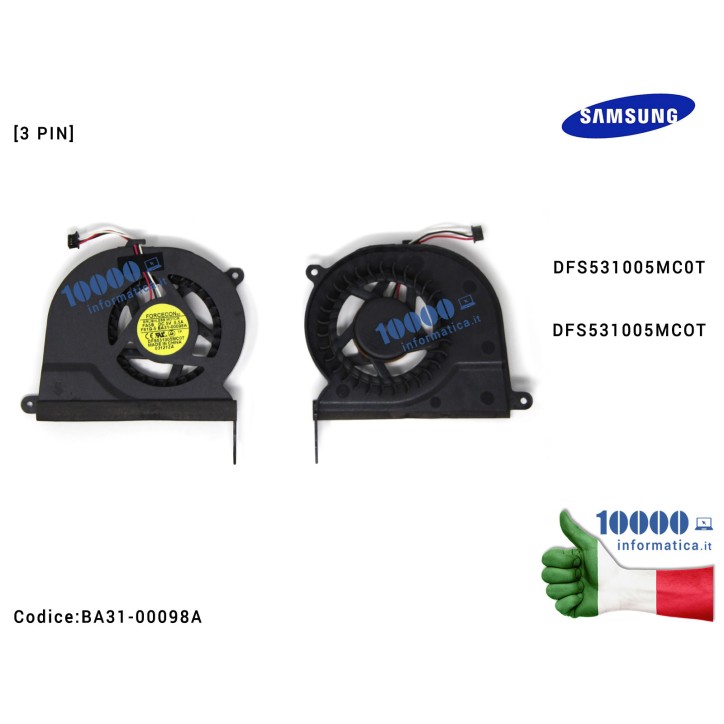 Ventola Fan SAMSUNG RV411 RV415 RV420 RV511 RV509 RV515 RV520 RV409 RC520 RC510 [3 PIN] DFS531005MC0T DFS531005MCOT