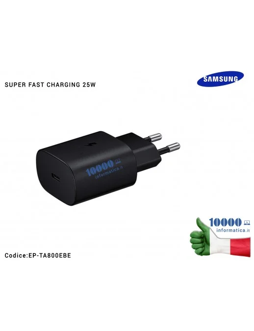 Caricabatterie USB-C [25W] SAMSUNG (NERO) EP-TA800EBE (BULK) Galaxy Note 10 S10 5G S20 + S20 Ultra Note 20 A70 A80