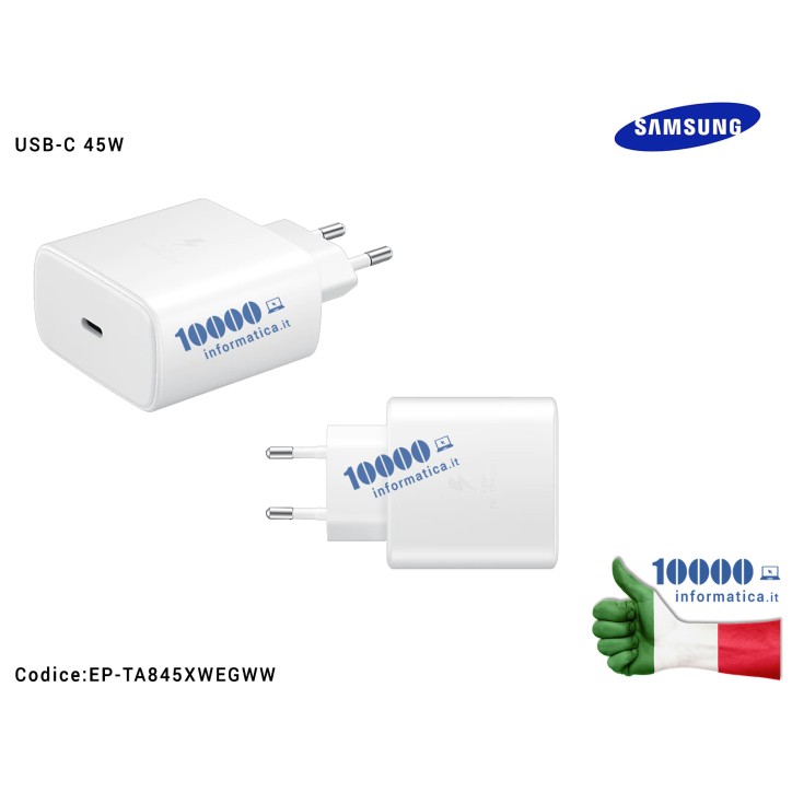 Caricabatterie USB-C [45W] SAMSUNG (BIANCO) EP-TA845XWE (BULK) Super Fast Charge 2.0 Galaxy Note 10+ S20 Ultra