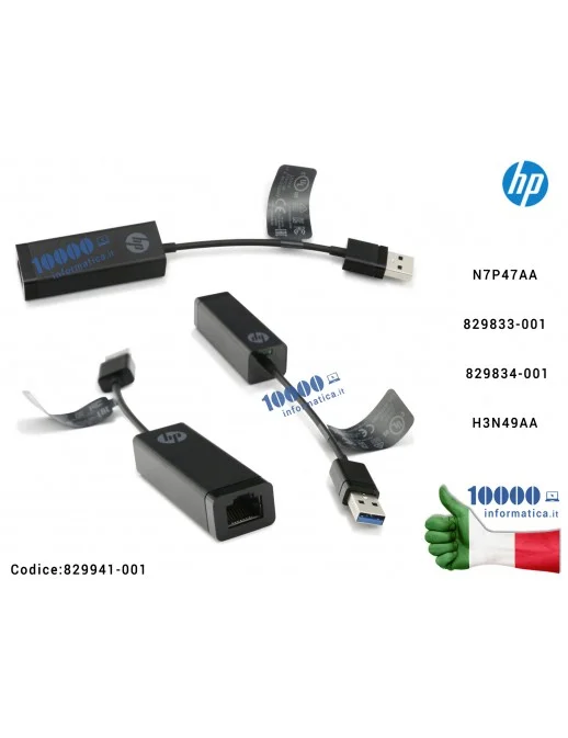 Cavo Adattatore RJ45 USB HP N7P47AA 829833-001 829834-001 829941-001 Gigabit Ethernet LAN Adapter USB 3.0 H3N49AA