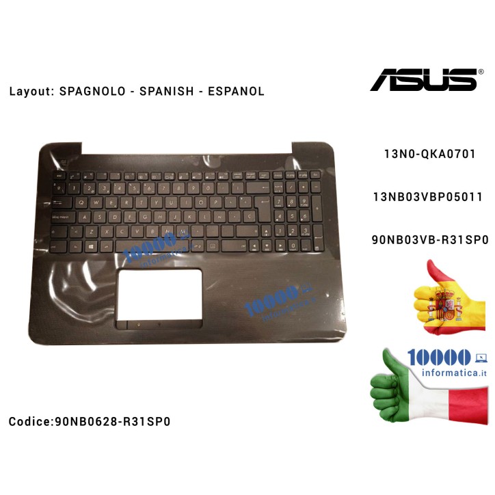 Teclado Espanol Completo de Top Case Superior [NEGRA] ASUS X555LA F555LA X554LA X555LD A555L A555LD F555L F555LD X555L X554LJ 13