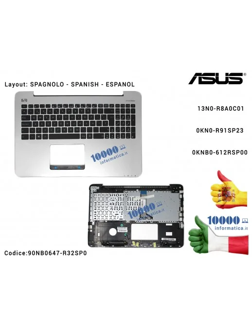 90NB0647-R32SP0 Teclado Espanol Completo de Top Case Superior [SILVER] ASUS X555LA F555LA X554LA X555LD A555L A555LD F555L F5...