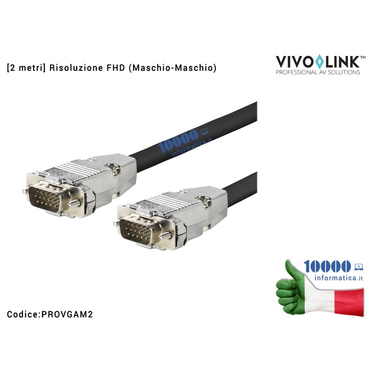 Cavo VGA [2 metri] VIVOLINK Pro (Maschio-Maschio) Max. Risoluzione Full-HD 1980x1080 (15 PIN) tripla schermatura al altamente fl