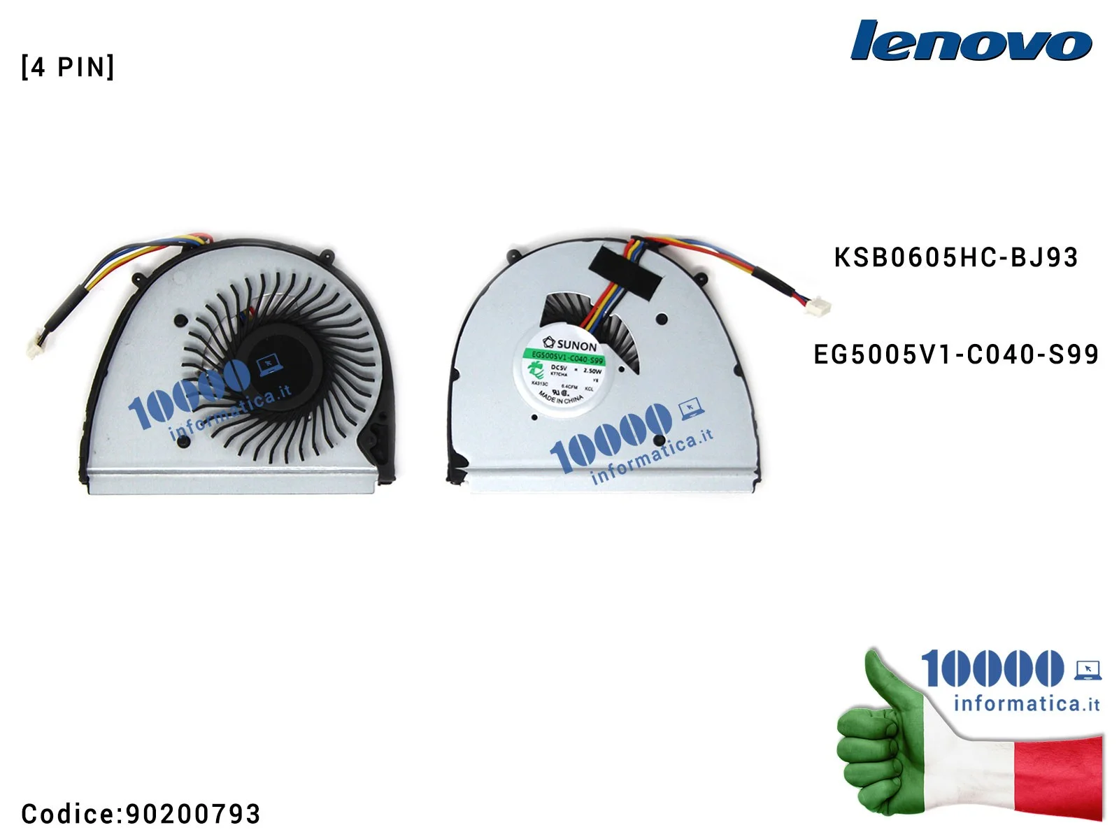 90200793 Ventola di Raffreddamento Fan CPU LENOVO IdeaPad U310 13'' U310-ITH U310-IFI KSB0605HC-BJ93 EG5005V1-C040-S99