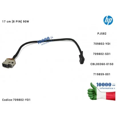 709802-YD1 Connettore di Alimentazione DC Power Jack PJ582 HP Pavilion 15e 17e 15-J 15-J030US 15-J031NR 15-J032 (17 cm) [8 PI...