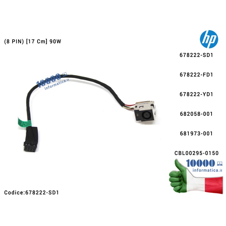 Connettore DC Power Jack PJ968 HP Pavilion G6-1000 G6-1100 M7-1000 DV6-7000 DV7-7000 M7-1000 (8 PIN) [17 cm] 67822-SD1 678222-FD