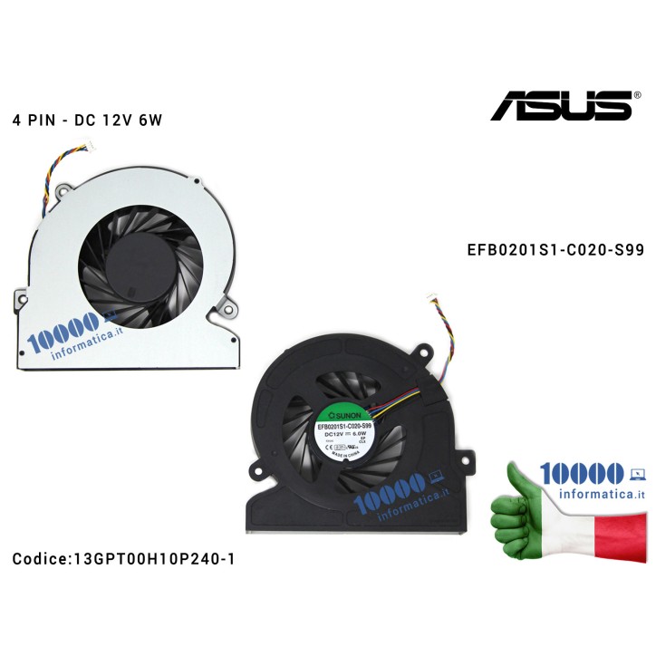 Ventola di Raffreddamento Fan CPU ASUS All In One ET2300I ET2300INTI ET2300IUTI ET2301INTH (4 PIN) EFB0201S1-C020-S99 Ventola di Raffreddamento Fan CPU ASUS All In One ET2300I ET2300INTI ET2300IUTI ET2301INTH (4 PIN) EFB0201S1-C020-S99