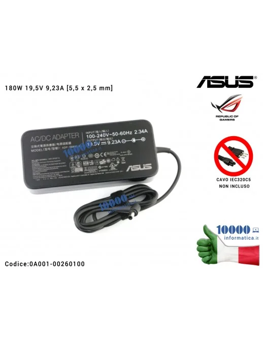 0A001-00260100 Alimentatore ASUS 180W 19,5V 9,23A [5,5 x 2,5 mm] ROG G46V G46VW G55V G55VW G750J G750JM G750JS G750JW G750JX ...