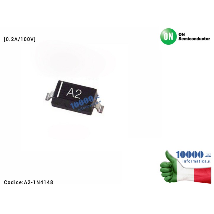 Diodo Commutazione Switch SMD A2 1N4148 0.2A/100V (2 PIN) SOD123 ON Semiconductor