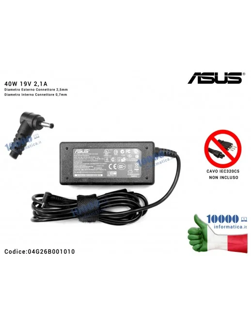 04G26B001010 Alimentatore ASUS 40W 19V 2,1A [2,5 x 0,7mm] 04G26B001010