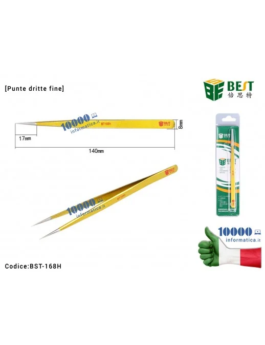 Pinzetta di Precisione BEST 168H [Punte Dritte] BST-168H Anti-acid Tipped Stainless Steel Tweezer Fine Pointed Tips With Heat Re