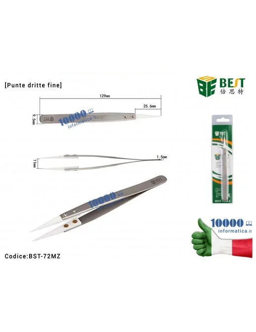 Pinzetta di Precisione BEST 72MZ [Punte Dritte in Ceramica Intercambiabili] BST-72MZ Anti-acid Ceramic Tipped Stainless Steel Tw