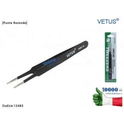 Pinzetta di Precisione VETUS ESD-13 [Punte Rotonde smussate] Acciaio Stainless Steel Highly Precise Anti-static Removable Head T